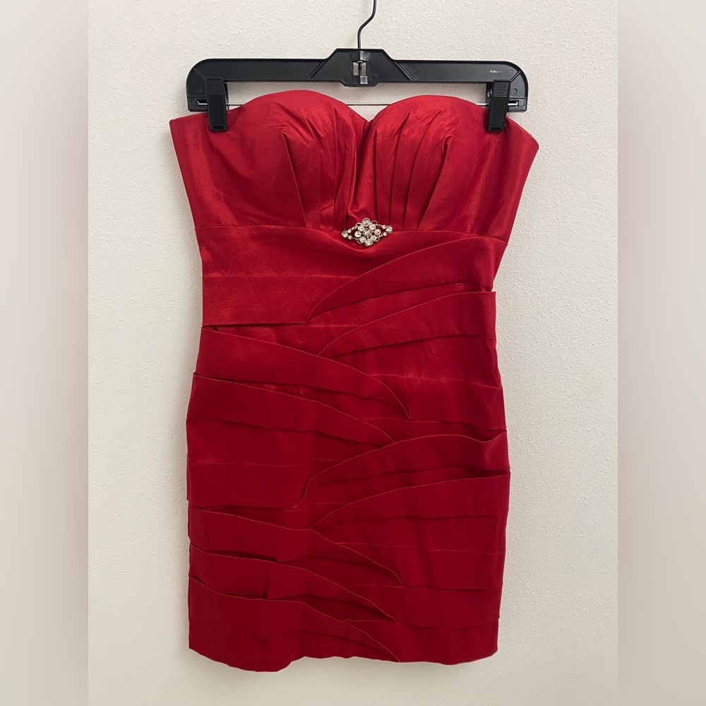 dress, vintage, strapless, red, medium, dancing queen